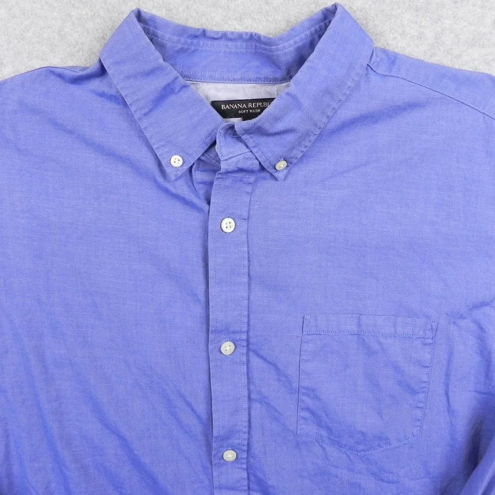 Banana Republic Shirt Mens XL Soft Wash Cotton Pocket Button Up Blue Long Sleeve